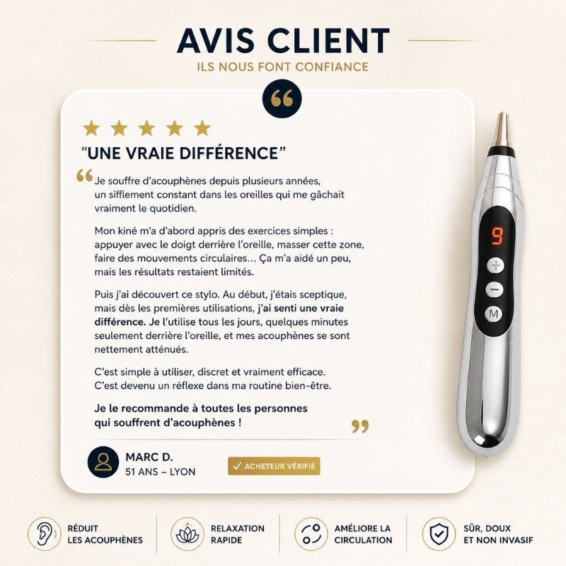 AudiaZen™  Stylo anti-acouphènes  Stoppez les Bourdonnements en Quelques Seconde