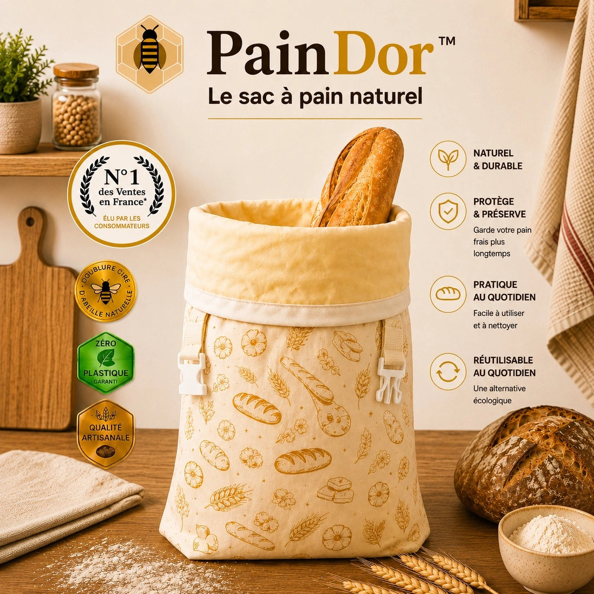 Le sac PainDor™ (30 x 40 cm) - Votre pain frais jusqu’à 7 jours